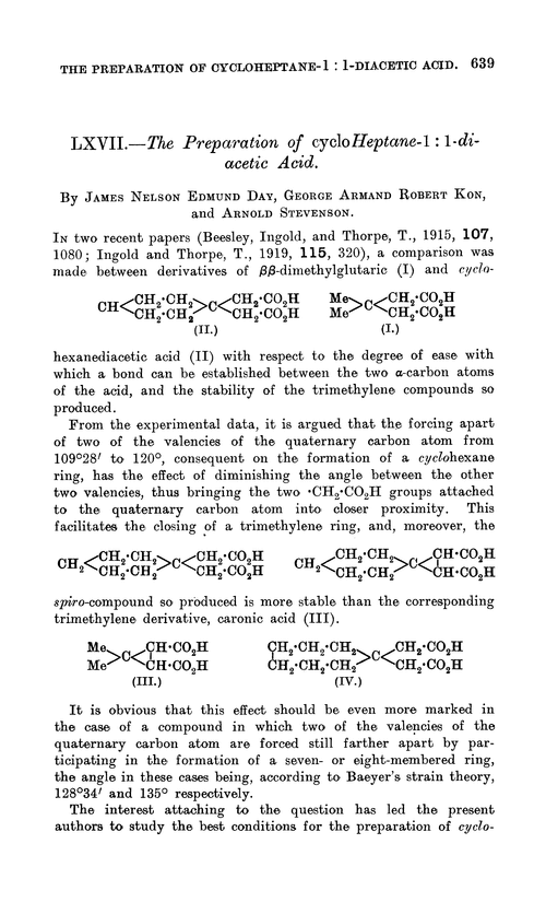 LXVII.—The preparation of cycloheptane-1 : 1-di-acetic acid