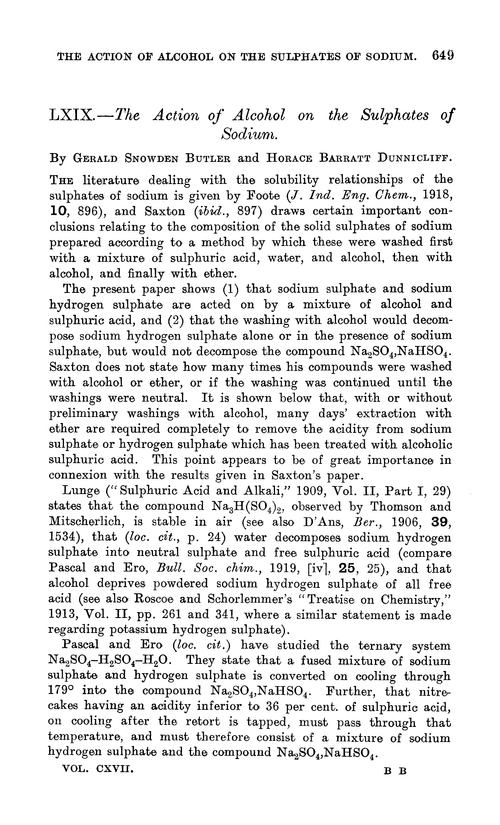 LXIX.—The action of alcohol on the sulphates of sodium