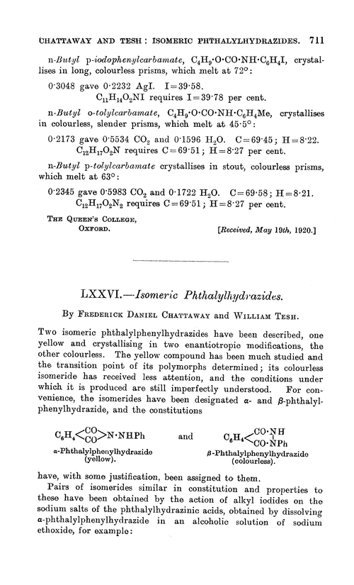 LXXVI.—Isomeric phthalylhydrazides