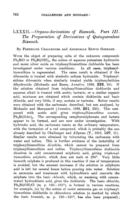 LXXXII.—Organo-derivatives of bismuth. Part III. The preparation of derivatives of quinquevalent bismuth