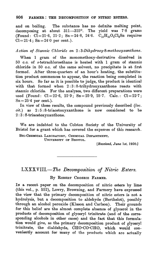LXXXVIII.—The decomposition of nitric esters