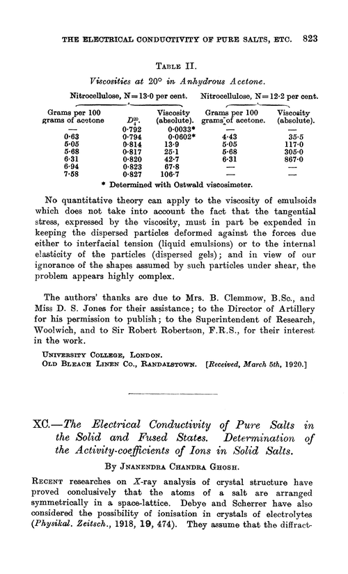XC.—The electrical conductivity of pure salts in the solid and fused states. Determination of the activity-coefficients of ions in solid salts