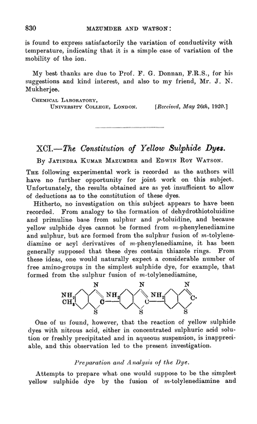 XCI.—The constitution of yellow sulphide dyes