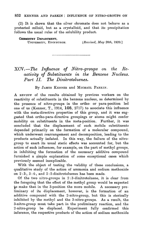 XCV.—The influence of nitro-groups on the reactivity of substituents in the benzene nucleus. Part II. The dinitrotoluenes