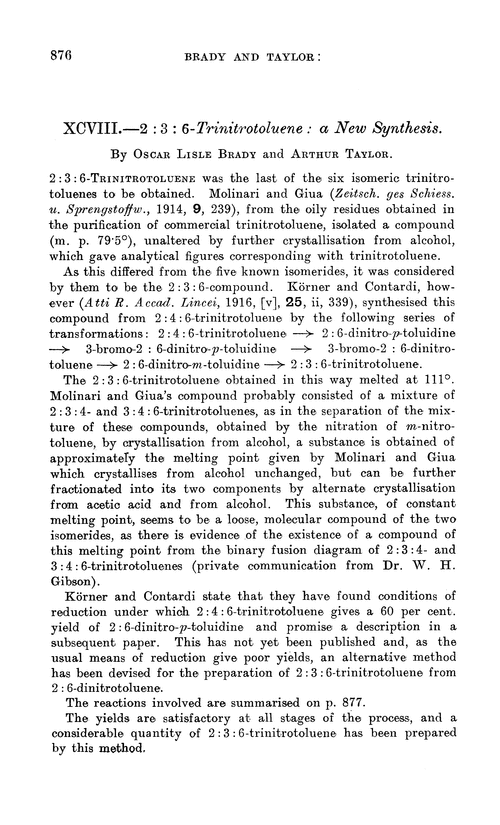 XCVIII.—2 : 3 : 6-Trinitrotoluene: a new synthesis