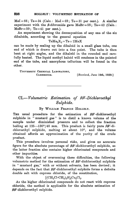 CI.—Volumetric estimation of ββ-dichloroethyl sulphide