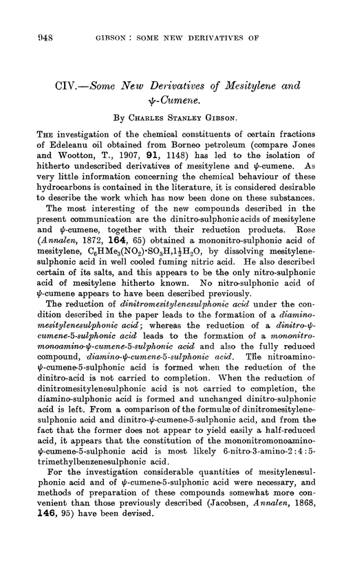 CIV.—Some new derivatives of mesitylene and ψ-cumene