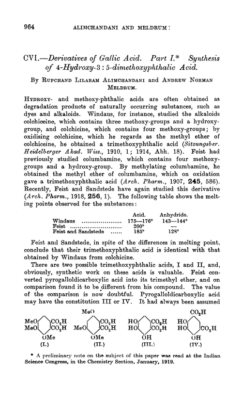 CVI.—Derivatives of gallic acid. Part I. Synthesis of 4-hydroxy-3 : 5-dimethoxyphthalic acid