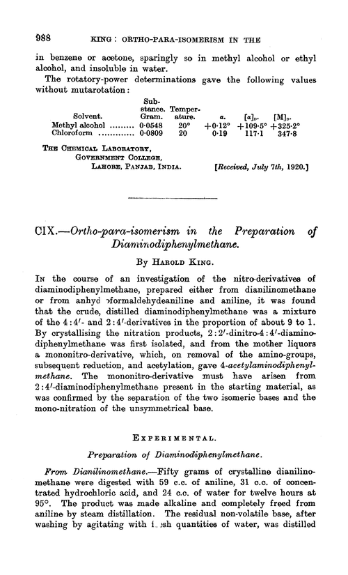 CIX.—Ortho-para-isomerism in the preparation of diaminodiphenylmethane