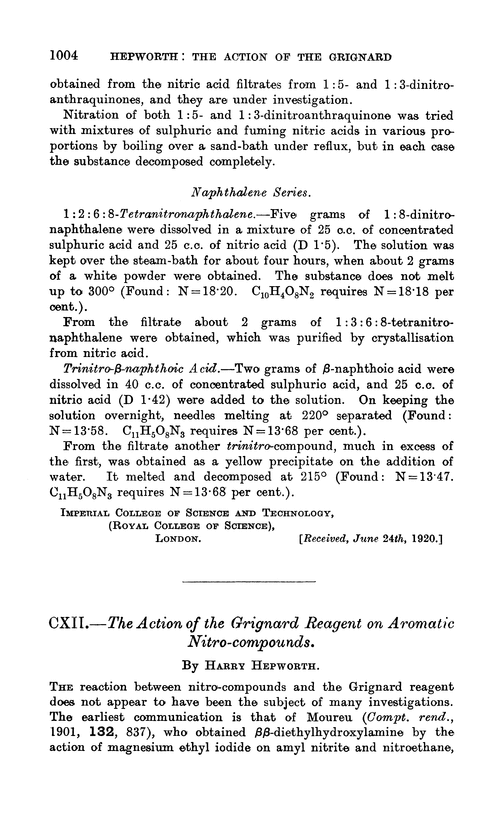 CXII.—The action of the Grignard reagent on aromatic nitro-compounds