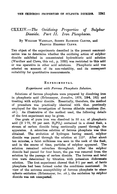 CXXXIV.—The oxidising properties of sulphur dioxide. Part II. Iron phosphates