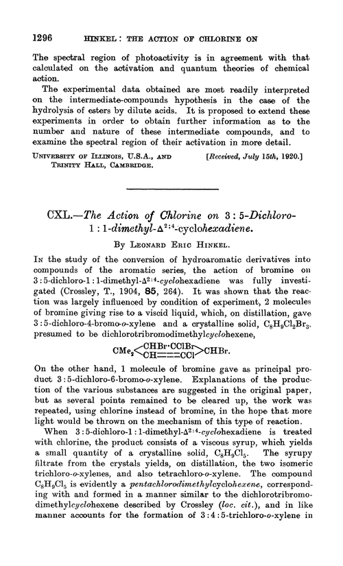 CXL.—The action of chlorine on 3 : 5-dichloro-1 : 1-dimethyl-Δ2 : 4-cyclohexadiene
