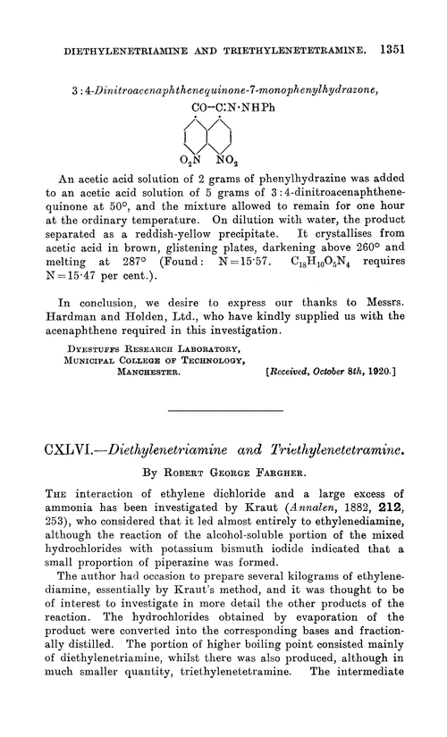 CXLVI.—Diethylenetriamine and triethylenetetramine