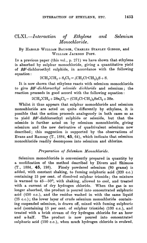 CLXI.—Interaction of ethylene and selenium monochloride
