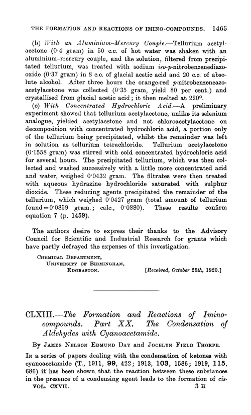 CLXIII.—The formation and reactions of iminocompounds. Part XX. The condensation of aldehydes with cyanoacetamide