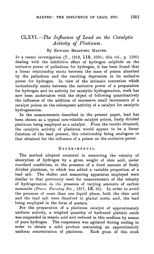 CLXVI.—The influence of lead on the catalytic activity of platinum