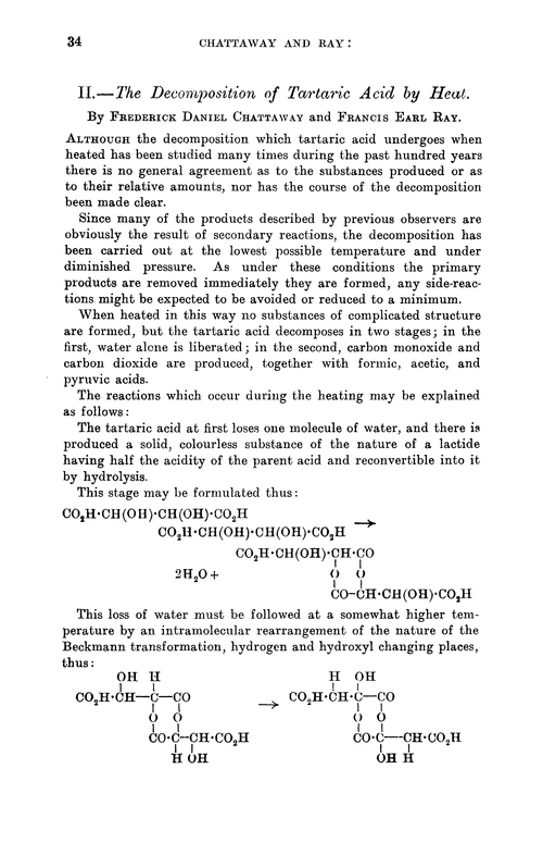 II.—The decomposition of tartaric acid by heat