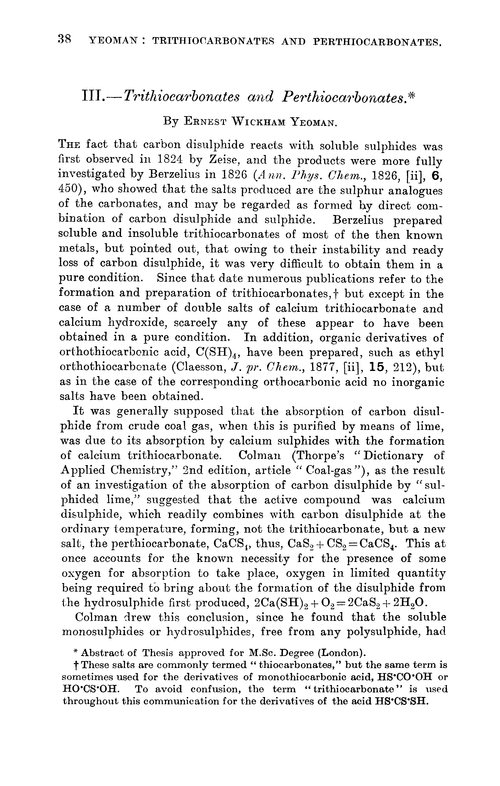 III.—Trithiocarbonates and perthiocarbonates