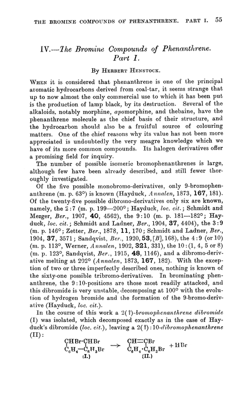 IV.—The bromine compounds of phenanthrene. Part I
