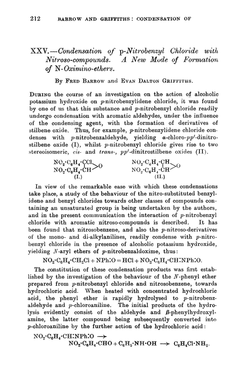 XXV.—Condensation of p-nitrobenzyl chloride with nitroso-compounds. A new mode of formation of N-oximino-ethers