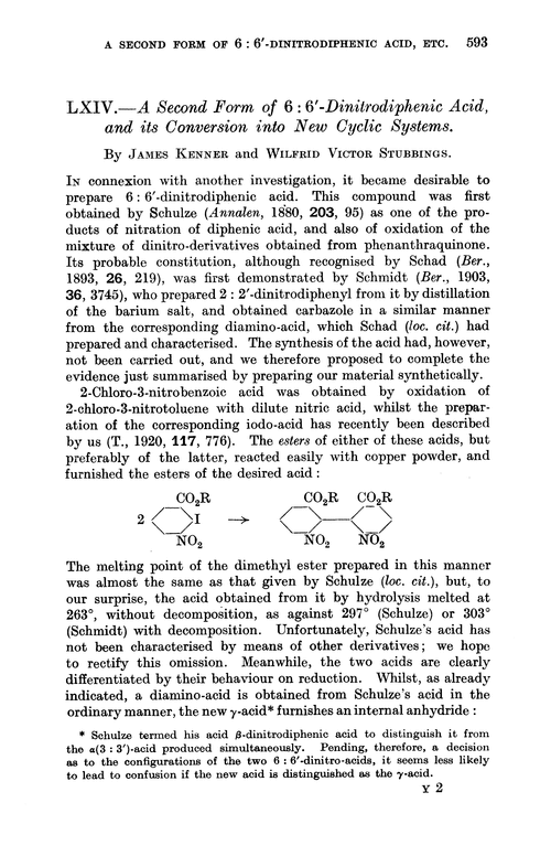 LXIV.—A second form of 6 : 6′-dinitrodiphenic acid, and its conversion into new cyclic systems