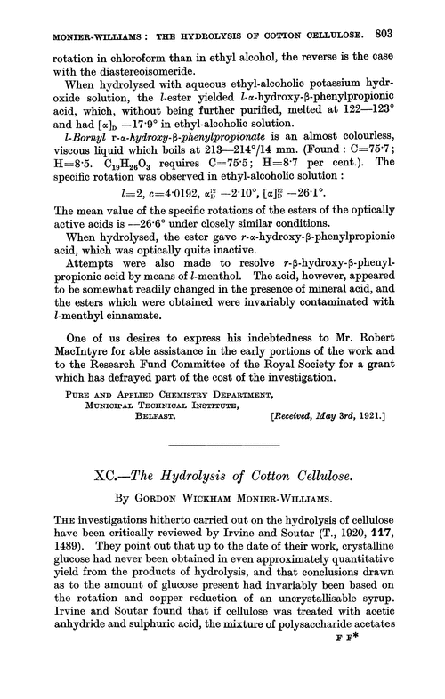 XC.—The hydrolysis of cotton cellulose