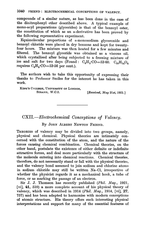 CXII.—Electrochemical conceptions of valency