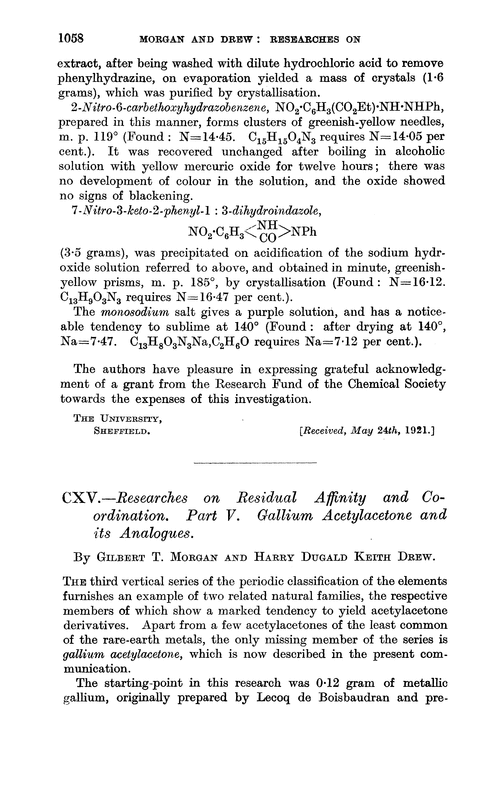 CXV.—Researches on residual affinity and co-ordination. Part V. Gallium acetylacetone and its analogues