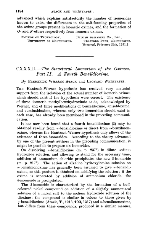 CXXXII.—The structural isomerism of the oximes. Part II. A fourth benzildioxime