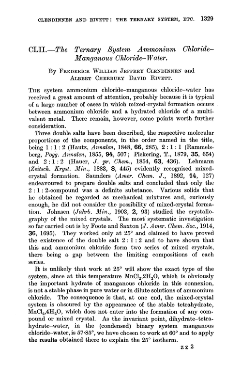 CLII.—The ternary system ammonium chloride–manganous chloride–water