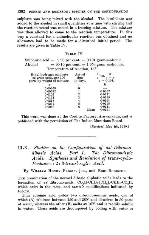 CLX.—Studies on the configuration of αα′-dibromodibasic acids. Part I. The dibromoadipic acids. Synthesis and resolution of trans-cyclo-pentane-1 : 2 : 3-tricarboxylic acid