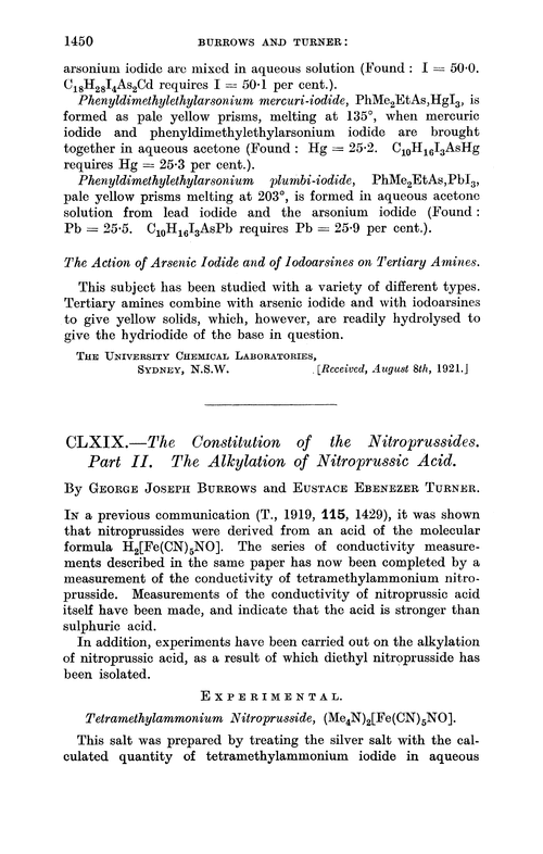 CLXIX.—The constitution of the nitroprussides. Part II. The alkylation of nitroprussic acid