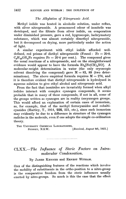CLXX.—The influence of steric factors on intramolecular condensation