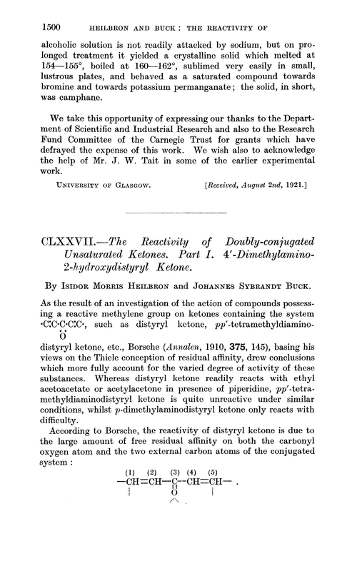 CLXXVII.—The reactivity of doubly-conjugated unsaturated ketones. Part I. 4′-Dimethylamino-2-hydroxydistyryl ketone