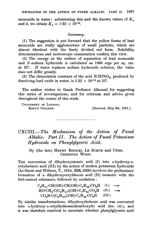 CXCIII.—The mechanism of the action of fused alkalis. Part II. The action of fused potassium hydroxide on phenylglyceric acid