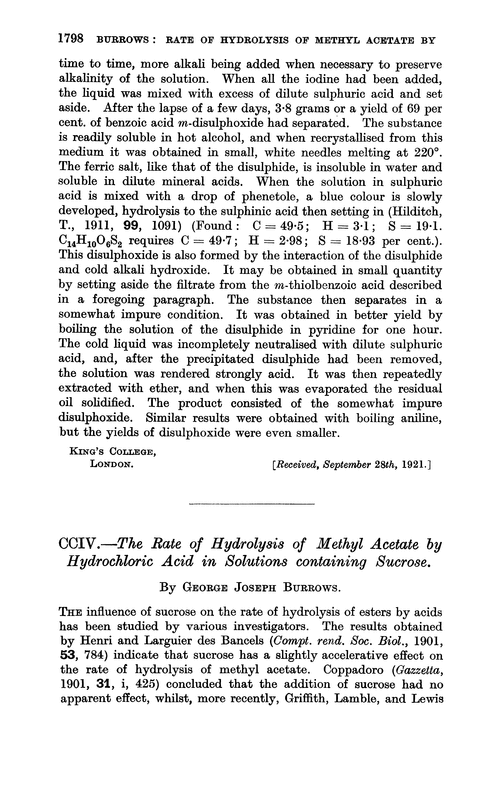 CCIV.—The rate of hydrolysis of methyl acetate by hydrochloric acid in solutions containing sucrose