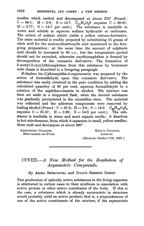 CCVIII.—A new method for the resolution of asymmetric compounds