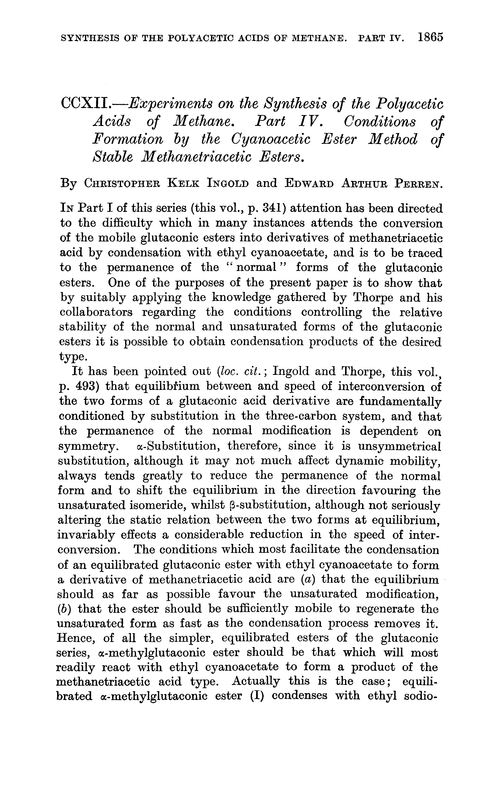 CCXII.—Experiments on the synthesis of the polyacetic acids of methane. Part IV. Conditions of formation by the cyanoacetic ester method of stable methanetriacetic esters