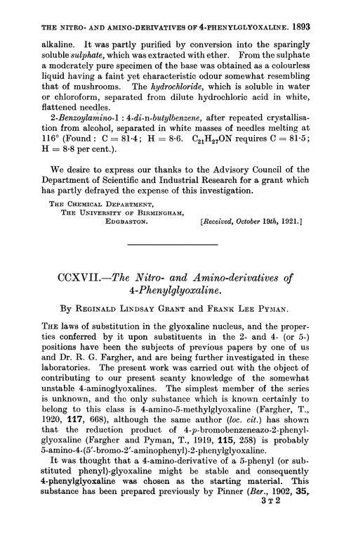 CCXVII.—The nitro- and amino-derivatives of 4-phenylglyoxaline