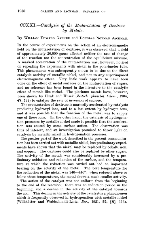 CCXXI.—Catalysis of the mutarotation of dextrose by metals