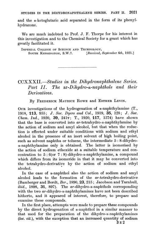 CCXXXII.—Studies in the dihydronaphthalene series. Part II. The ar-dihydro-α-naphthols and their derivatives