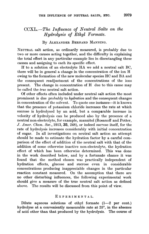 CCXL.—The influence of neutral salts on the hydrolysis of ethyl formate