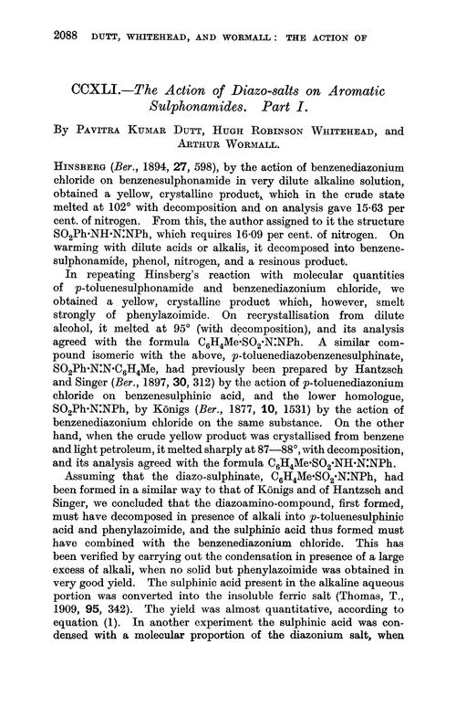 CCXLI.—The action of diazo-salts on aromatic sulphonamides. Part I