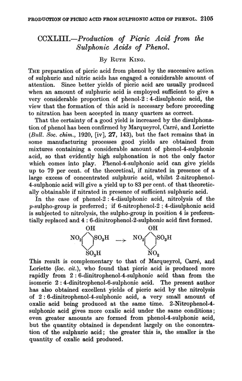 CCXLIII.—Production of picric acid from the sulphonic acids of phenol