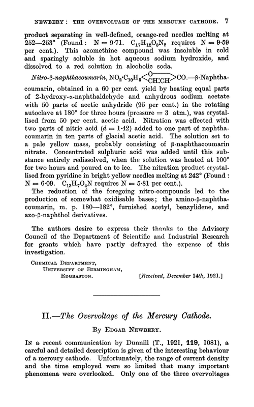 II.—The overvoltage of the mercury cathode
