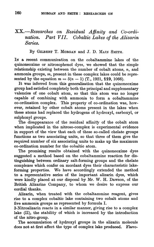 XX.—Researches on residual affinity and co-ordination. Part VII. Cobaltic lakes of the alizarin series