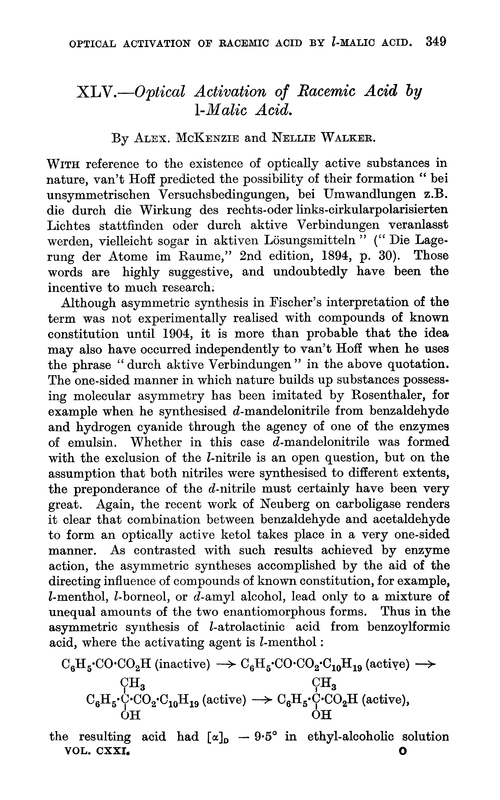 XLV.—Optical activation of racemic acid by l-malic acid