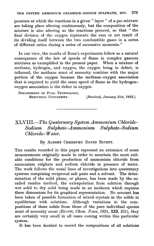 XLVIII.—The quaternary system ammonium chloride–sodium sulphate–ammonium sulphate–sodium chloride–water