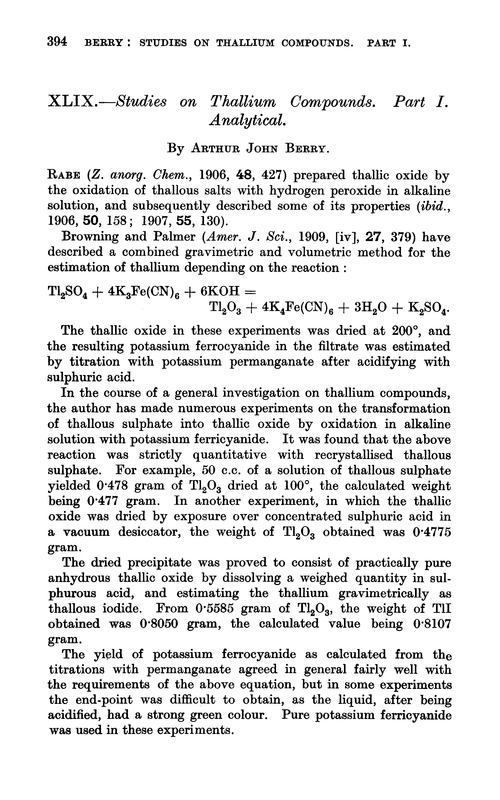 XLIX.—Studies on thallium compounds. Part I. Analytical