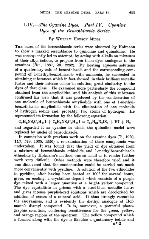 LIV.—The cyanine dyes. Part IV. Cyanine dyes of the benzothiazole series